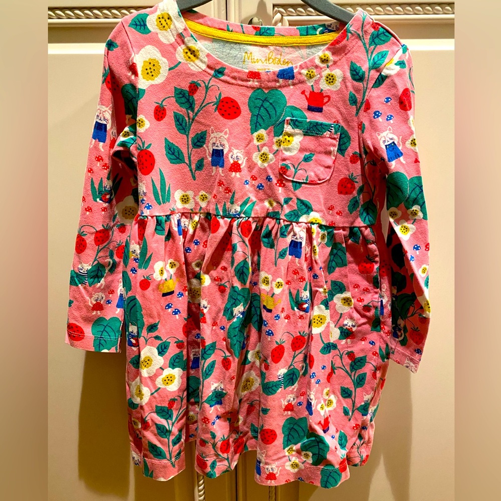 Mini Boden Pink Garden-Themed Dress, Size 4-5 Yrs